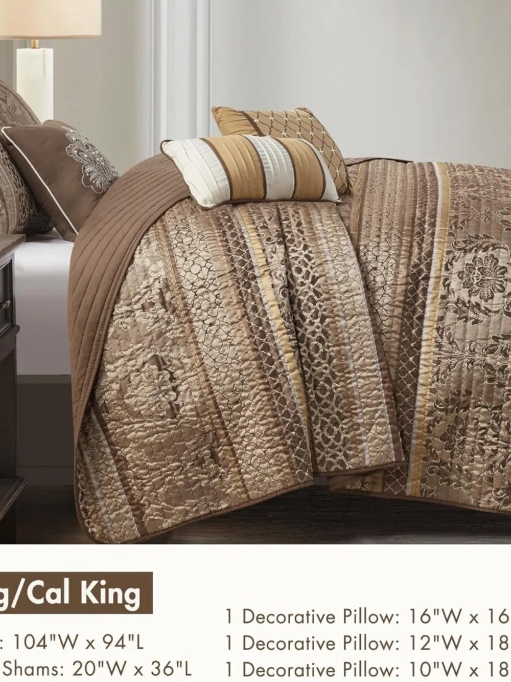 Madison Park Brown Bellagio 6-Pc Jacquard Reversible Quilt Set, King/Cal King'
